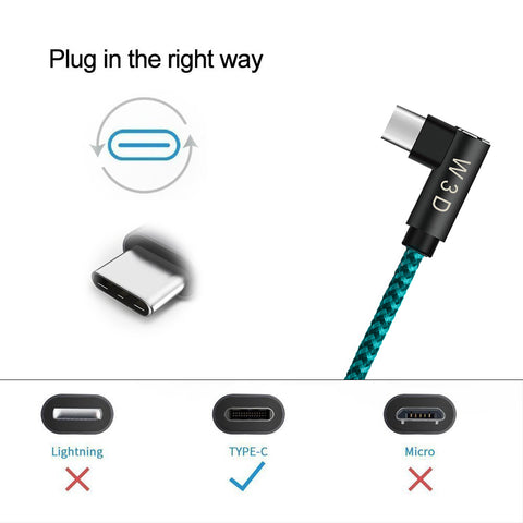 Image of 3 pack 10 ft extra long 90 degree right angle durable nylon braided TYPE C CABLE ( USB to USB C ) charger & sync cord ( Blue&Black,10ft )