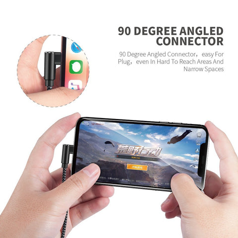 Image of 3 pack 10 ft extra long 90 degree right angle durable nylon braided LIGHTNING CABLE charger & data cord for Apple iPhone ( Gray&Black,10ft )