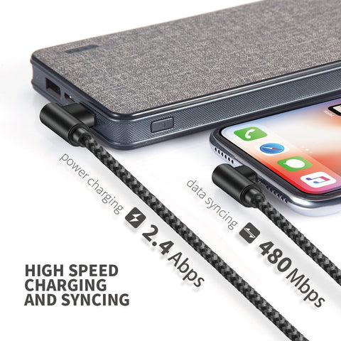 Image of 3 pack 10 ft extra long 90 degree right angle durable nylon braided LIGHTNING CABLE charger & data cord for Apple iPhone ( Gray&Black,10ft )