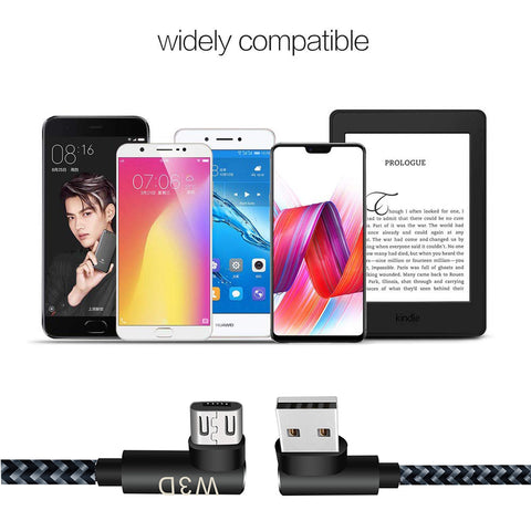 Image of 3 pack 10 ft extra long 90 degree right angle durable nylon braided MICRO USB CABLE charger & sync cord for Android Samsung LG ( Gray&Black,10ft )