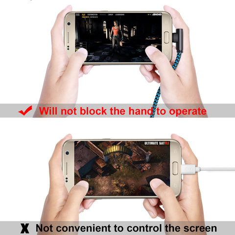 Image of 3 pack 10 ft extra long 90 degree right angle durable nylon braided MICRO USB CABLE charger & sync cord for Android Samsung LG ( Blue&Black,10ft )