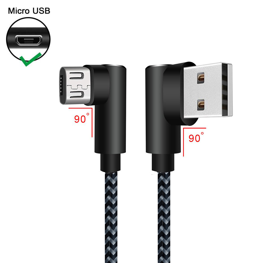 3 pack 10 ft extra long 90 degree right angle durable nylon braided MICRO USB CABLE charger & sync cord for Android Samsung LG ( Gray&Black,10ft )