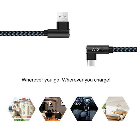 Image of 3 pack 10 ft extra long 90 degree right angle durable nylon braided TYPE C CABLE ( USB to USB C ) charger & sync cord ( Gray&Black,10ft )